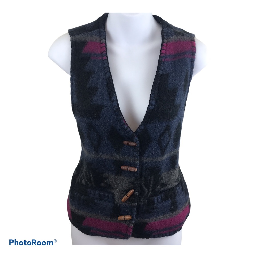 Vintage Vest Wool Aztec Medium Colorful Western Blue Multicolor